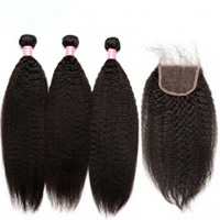 Brazilian Virgin Hair Kinky Straight Free Part Lace Closure with 3pcs Weaves